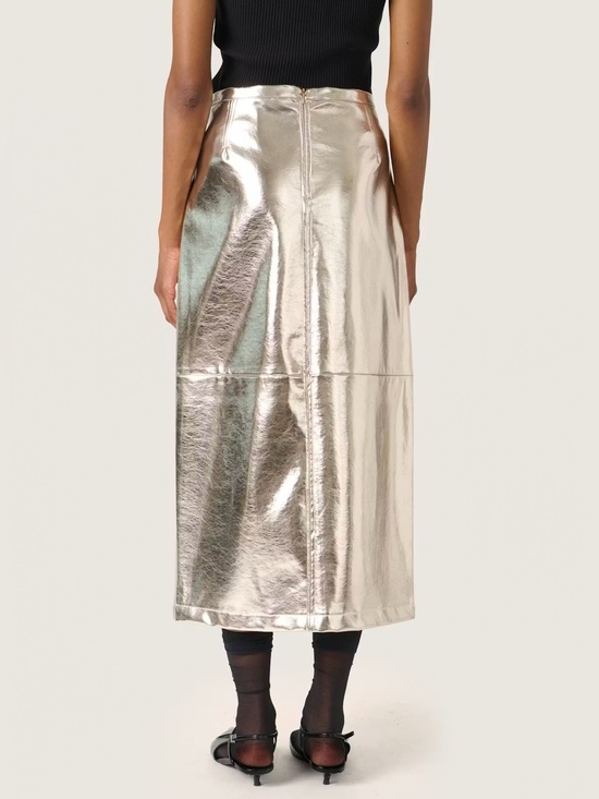 Soaked Dresses & Skirts - Soaked Danila Metallic Gold Midi Vegan Leather Skirt